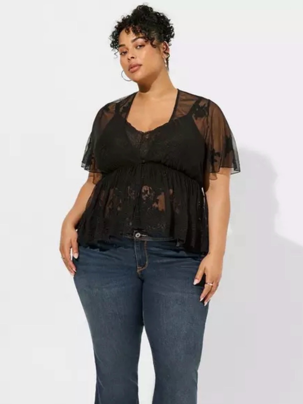 Torrid Embroidered Mesh Peplum Kimono 4 NWT